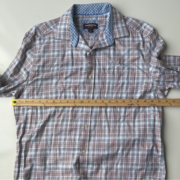 Johnston & Murphy Blue Red Plaid Soft 100% Cotton Button Up Shirt Men’s Large - Picture 4 of 7